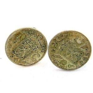 Vintage 1942 Nederl Indie 1/10 Coin Indonesia Sterling Silver Earrings*925